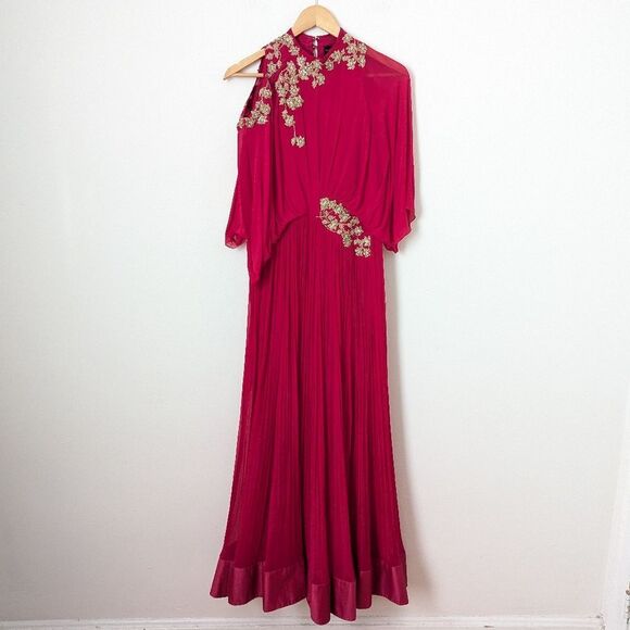 Ridhi Mehra fuchsia pink beige sequin bead floral Valentino Anarkali maxi dress - Picture 2 of 7